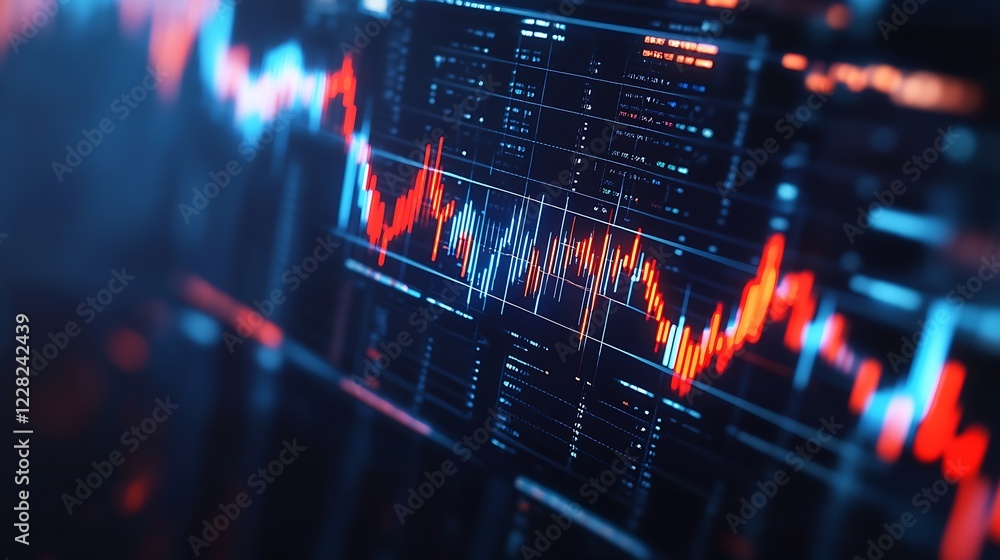 Leinwandbilder Dynamic Digital Stock Market Graph with Rising and Falling Data Trend Lines : Generative AI