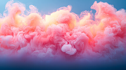 Fototapeta premium Pink and white smoke clouds in the sky. The pink smoke is very thick and the white smoke is very thin
