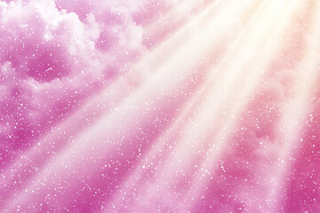 Celestial Dream: Pink clouds, radiant light, sparkling dust.