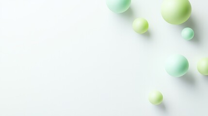 Soft green spheres gently scattered on minimalist background cre