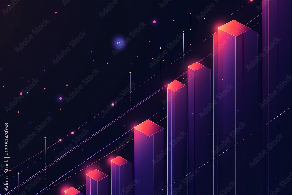 Aufkleber innovative abstract night sky illustration with glowing neon bar graphs : generative ai