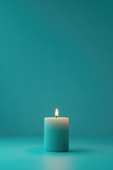 serene candle illuminates tranquil turquoise background, creatin