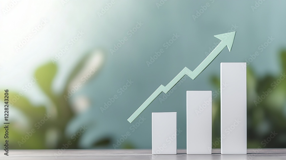 Aufkleber minimalistic white bar graph with rising green arrow symbol : generative ai