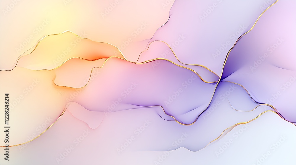 Aufkleber soft pastel abstract background with flowing lines and gold accents : generative ai