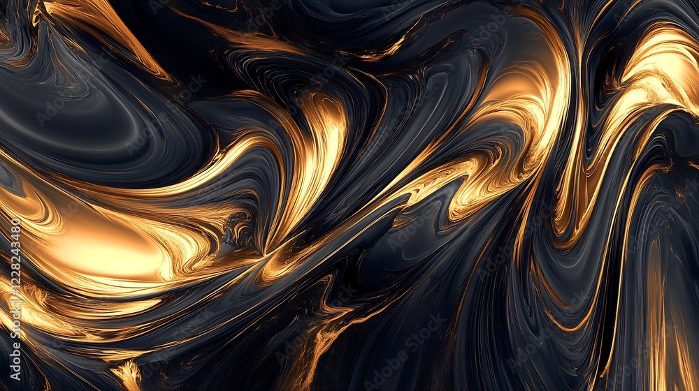 Poster dynamic golden and black abstract swirls for a luxurious and modern art decor theme : generative ai