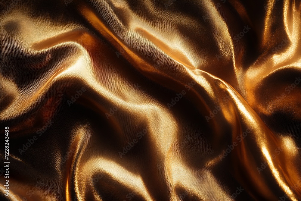 Poster Richly textured satin fabric in gold with soft flowing waves and curves : Generative AI