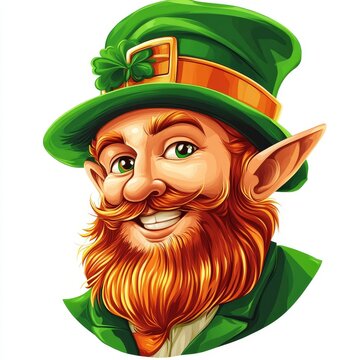 smiling leprechaun portrait green hat clip art preview