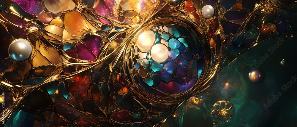 Aufkleber Surreal Abstract Creation with Vibrant Hues and Cosmic Spheres in a Galactic Design : Generative AI