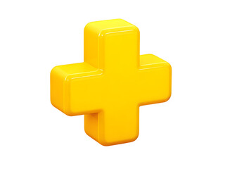 Obraz premium Yellow plus sign isolated on white background. 3D icon, sign and symbol. Cartoon minimal style,people,doctor,shape