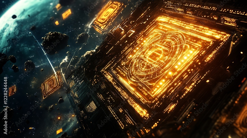 Poster Illuminated Spacecraft Hubs in a Vast Intergalactic Setting with Asteroids : Generative AI