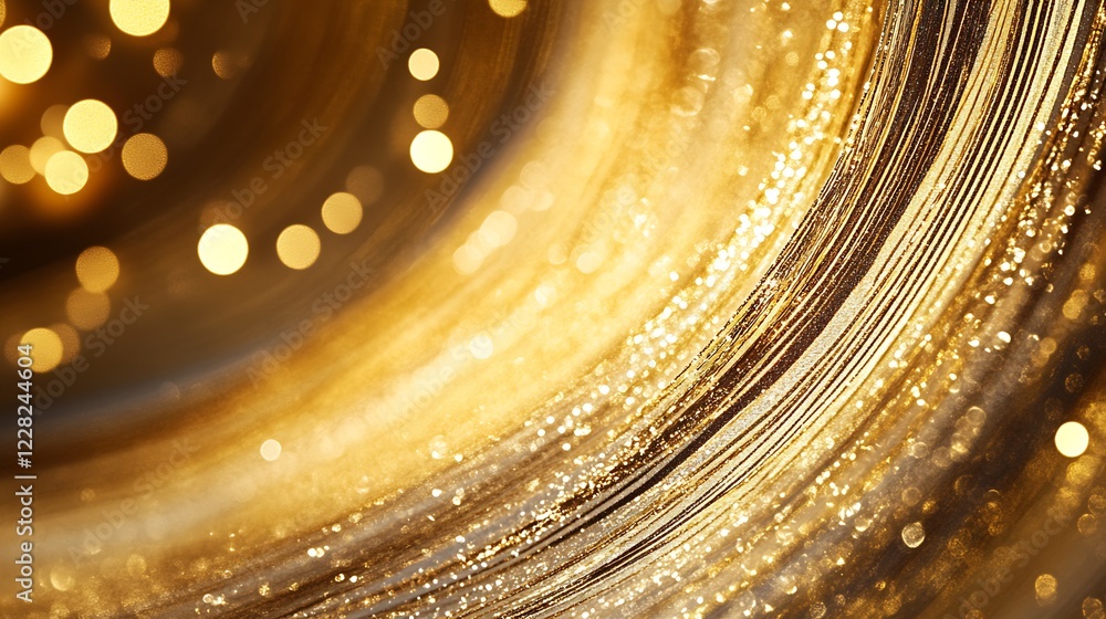 Poster Abstract Motion of Golden Glittering Swirls with Bright Bokeh Elements : Generative AI