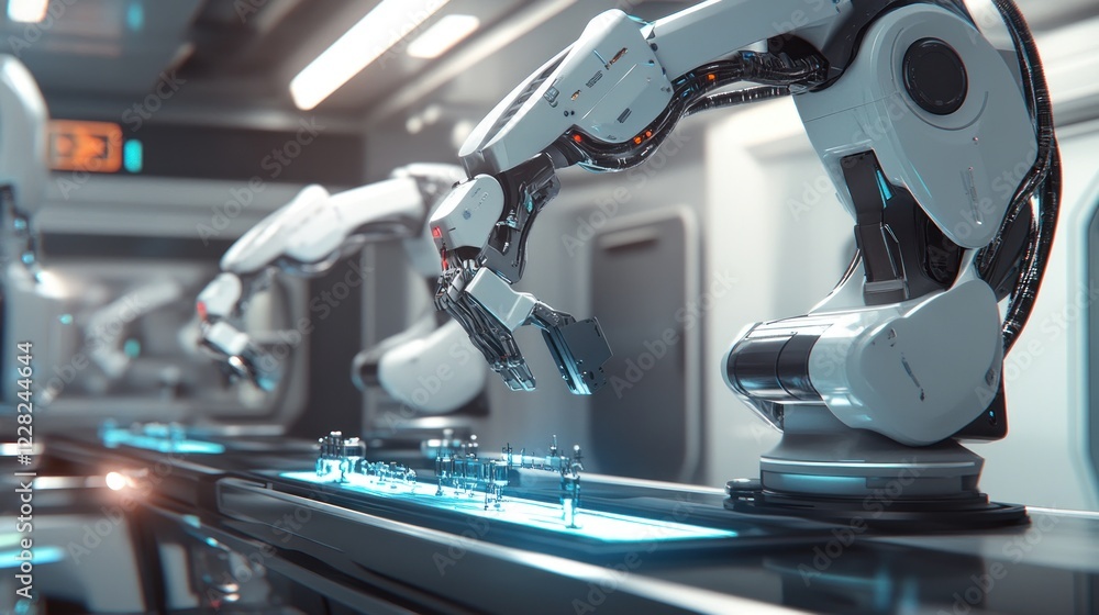 Poster Advanced Robotic Arms Assemble Tiny Components on Assembly Line