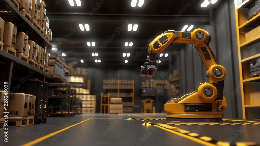 Poster robotic arm in modern warehouse automation system