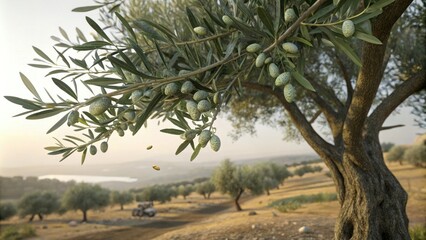 Mealybugs infestation on olive tree during spring growth, olive tree, sap sucking, green leaves