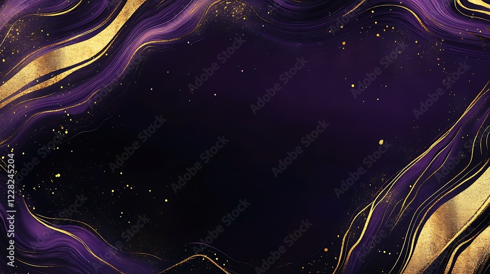 Poster luxurious purple and gold wavy texture background with elegant sparkling details : generative ai