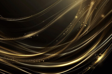 Elegant Flowing Golden Waves with Glowing Particles on a Dark Background, Abstract Futuristic Texture and Luxury Artistic Design