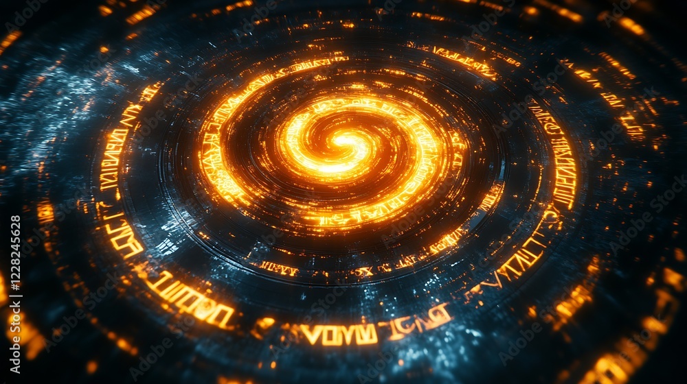 Aufkleber Neon Spiral Vortex with Glowing Orange Text and Futuristic Themes : Generative AI