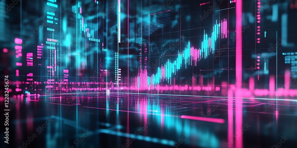 Poster digital neon graphs indicating future financial growth trends : generative ai