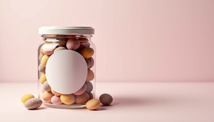  Round Easter sticker mockup on treat jar with soft colors and clean background