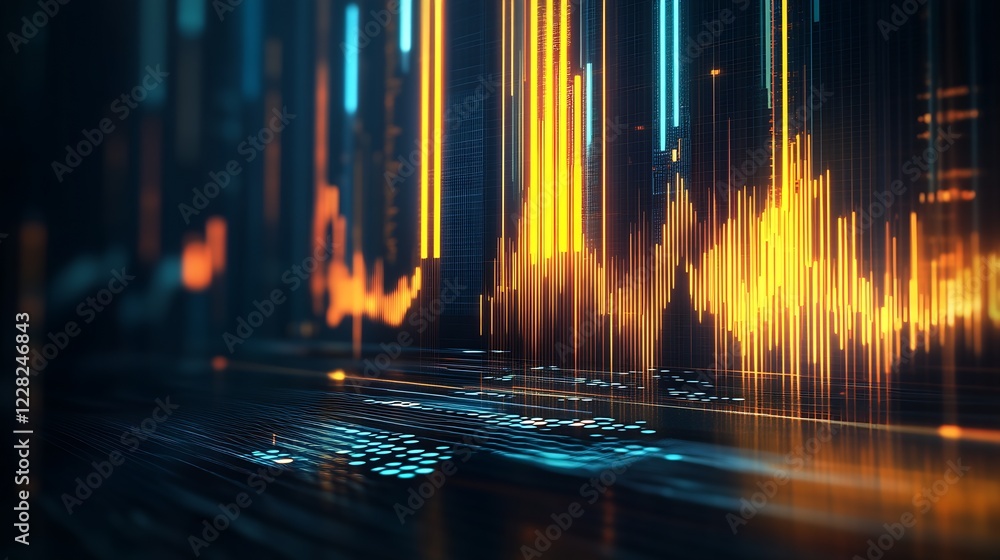 Poster Futuristic Digital Grid with Vibrant Data Flow and Light Patterns : Generative AI