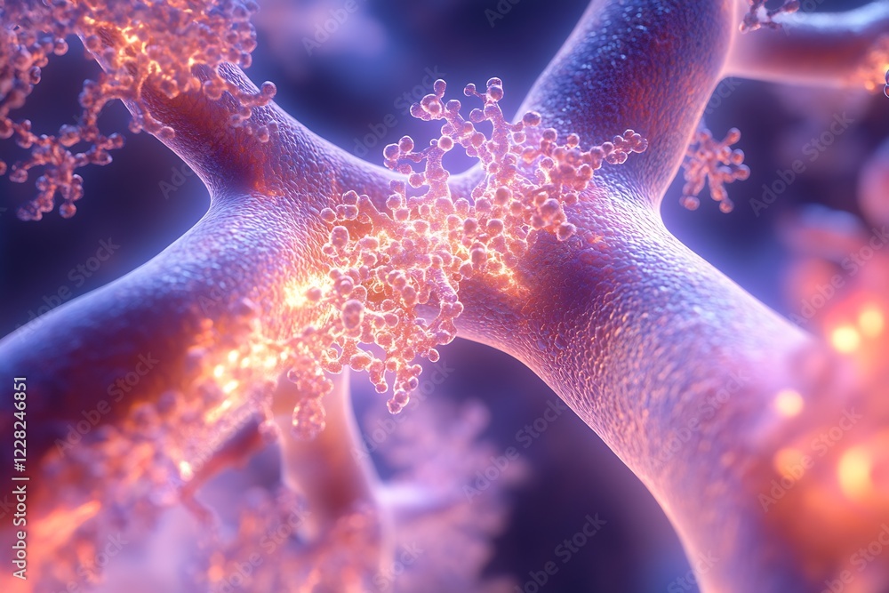 Aufkleber microscopic view of human alveoli in lungs with fluorescent ribbed structure and glowing colors : ge