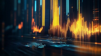 Futuristic Digital Grid with Vibrant Data Flow and Light Patterns : Generative AI