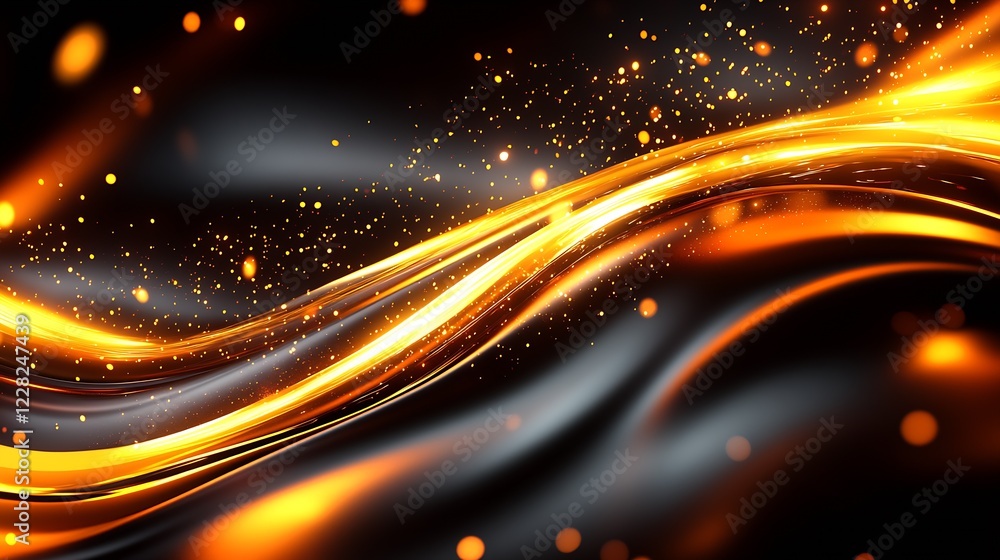 Poster vibrant orange and black wavy pattern with sparkling effects : generative ai