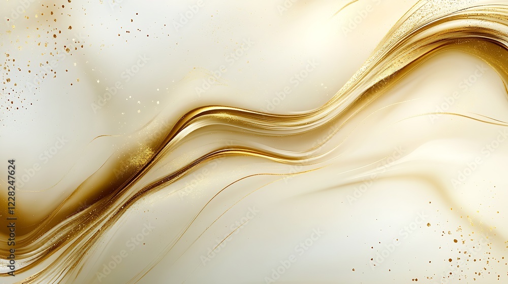 Aufkleber Luxurious Golden Wave Art Pattern Blended with Elegant Sparkles and Smooth White Tones : Generative AI