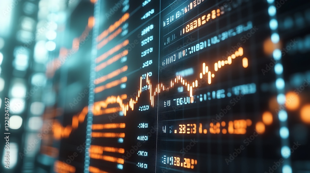 Fototapete High Tech Financial Data Display with Dynamic Graphs in Futuristic Interface : Generative AI