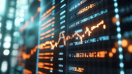 High Tech Financial Data Display with Dynamic Graphs in Futuristic Interface : Generative AI