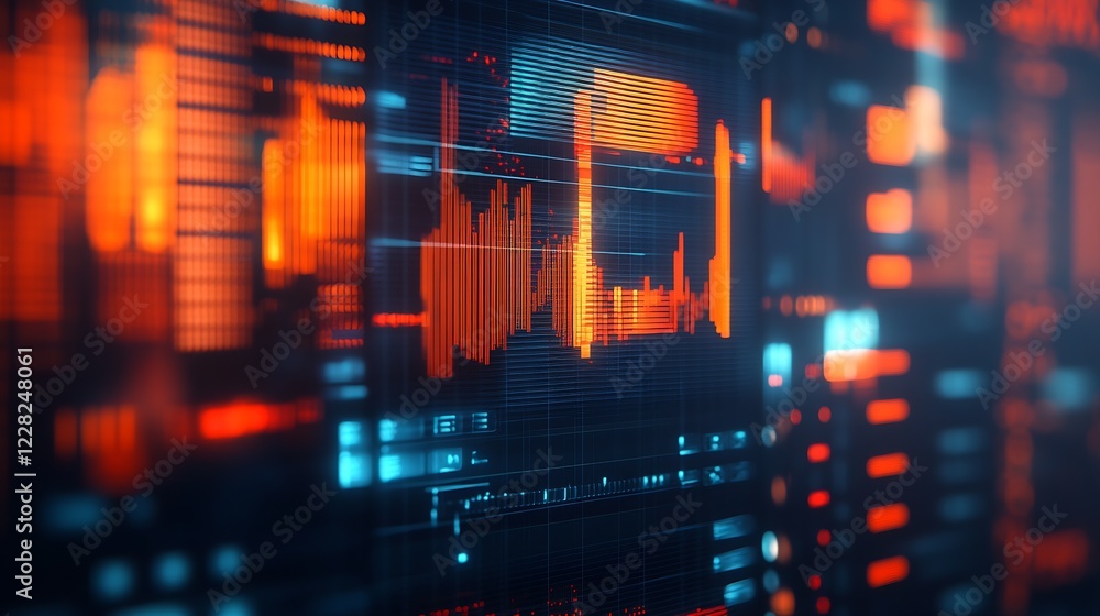 Aufkleber Abstract Digital Data Visualization with Red and Blue Elements : Generative AI