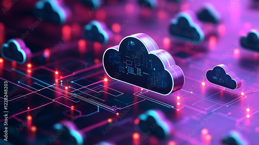 Aufkleber Futuristic Cloud Technology and Data Visualization in a Digital Network : Generative AI