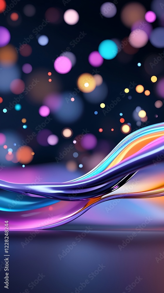 Poster Abstract Colorful Wave Background with Bright Glowing Lights and Bokeh