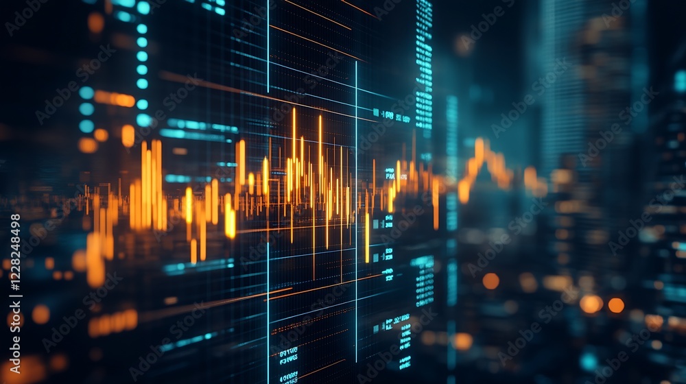 Poster digital financial data analysis in a futuristic cityscape : generative ai