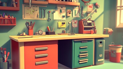 Sunlit Workshop Workspace Tools And Supplies Organized Neatly