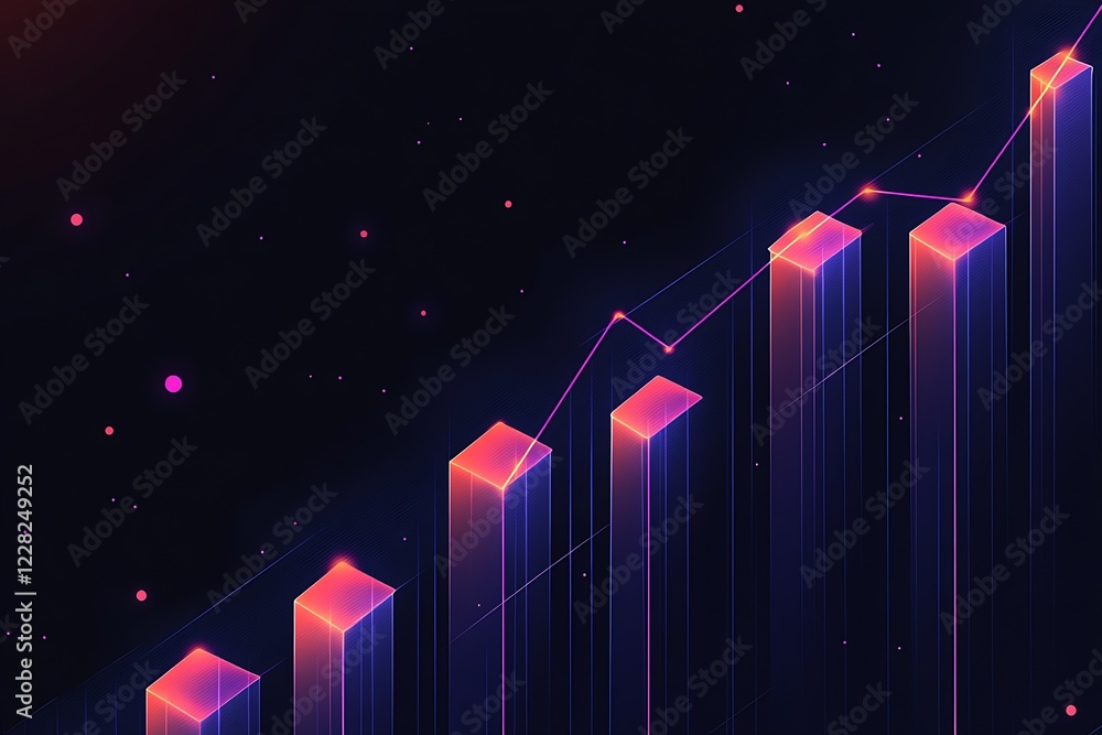 Poster Futuristic Abstract Data Visualization with Glowing Neon Bars and Celestial Background : Generative AI