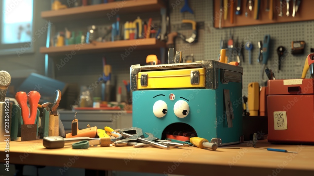 Poster Tool Box Character In A Workshop Setting