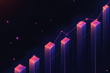 Futuristic Abstract Data Visualization with Glowing Neon Bars and Celestial Background : Generative AI