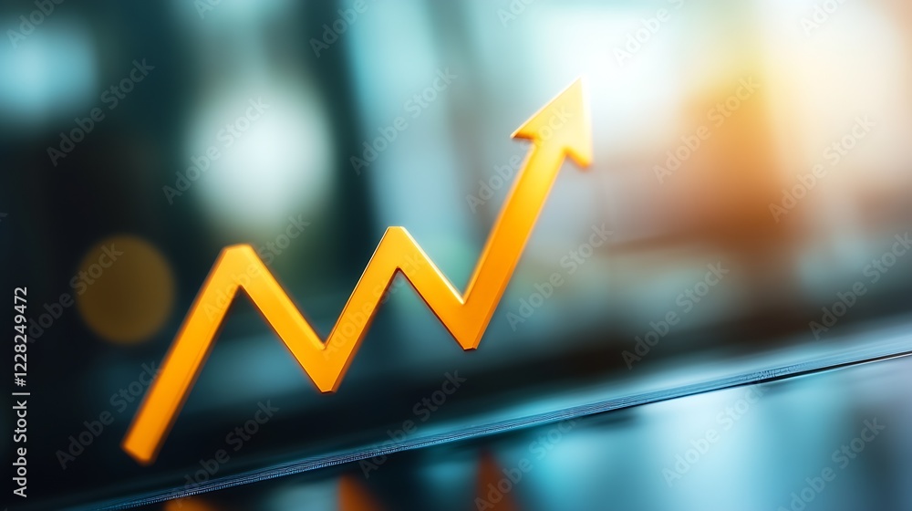 Poster orange arrow growth symbol on blurred business background representing success : generative ai