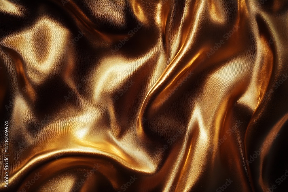 Poster Golden satin fabric texture with intricate folds and reflective sheen : Generative AI