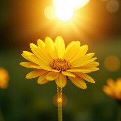 Obraz premium Morning sun casts through yellow chrysanthemum, petals, golden, hue