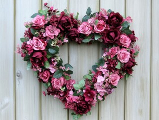 Heart-Shaped Floral Wreath with Pink and Red Roses