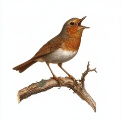 European robin singing on a branch in parkland  evening melody of the turdidae family