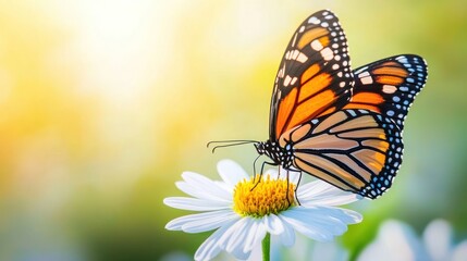 Obraz premium Monarch Butterfly on a Daisy in Sunny Meadow