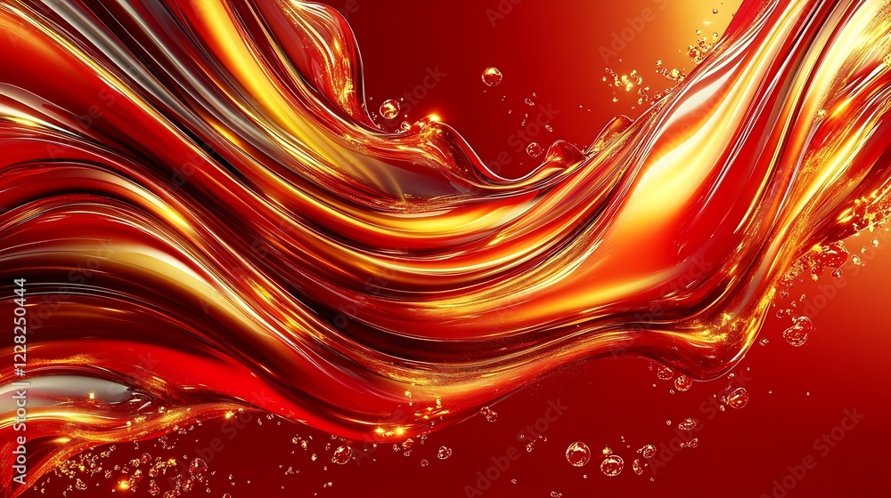 Fototapete vibrant red liquid metallic abstract background with dynamic waves and sparkling details : generativ