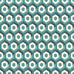 Contemporary honeycomb geometric pattern. Repeated hexagons ornament. Modern mosaic background. Seamless surface abstract design. Geo wallpaper. Digital paper, textile print. Vector art