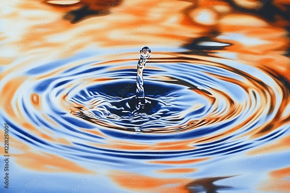 Poster Serene Water Drop Creating Concentric Ripples in Fiery Tones : Generative AI