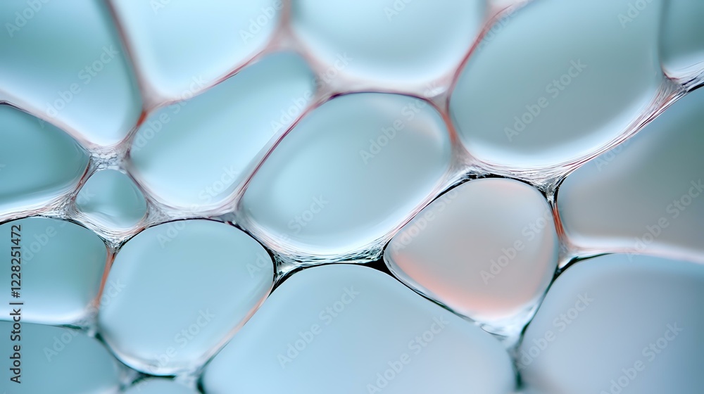 Poster macro photography of soap bubbles in soft pastel colors creating abstract geometric pattern with lig