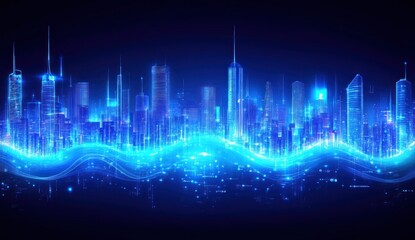 Fototapeta premium Cyber Cityscape: A Digital Metropolis Glowing with Futuristic Energy
