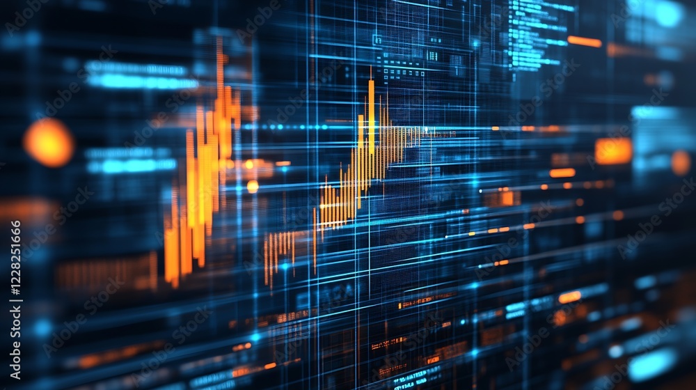 Poster Futuristic Technology Data Interface with Bright Graphs and Charts : Generative AI
